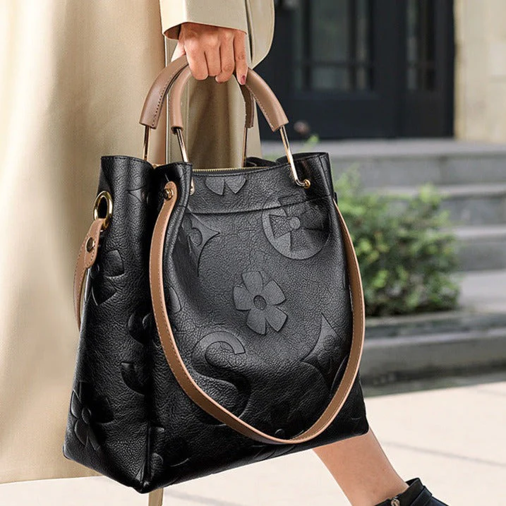 Baroque Flora Embossed Leather Tote