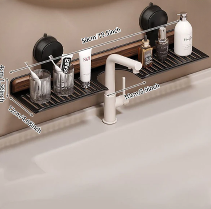 Elegant No-Drill Walnut Aluminum Faucet Rack