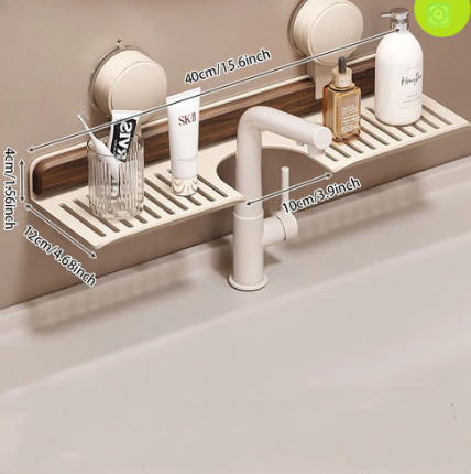 Elegant No-Drill Walnut Aluminum Faucet Rack
