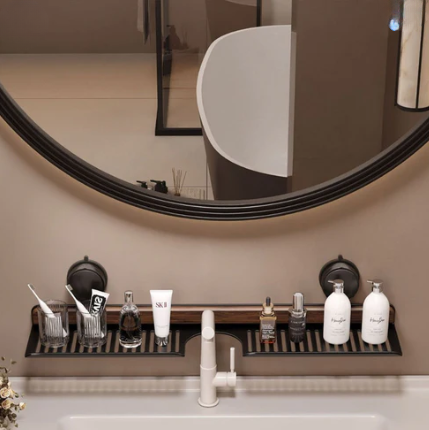 Elegant No-Drill Walnut Aluminum Faucet Rack