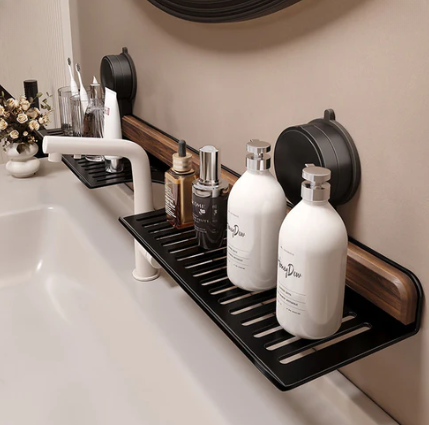 Elegant No-Drill Walnut Aluminum Faucet Rack