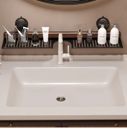Elegant No-Drill Walnut Aluminum Faucet Rack