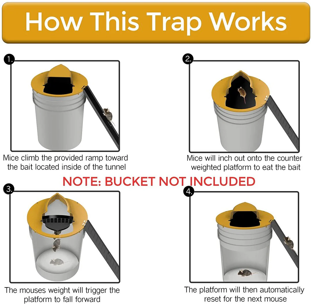 Humane No-Touch Bucket Lid Mouse Trap