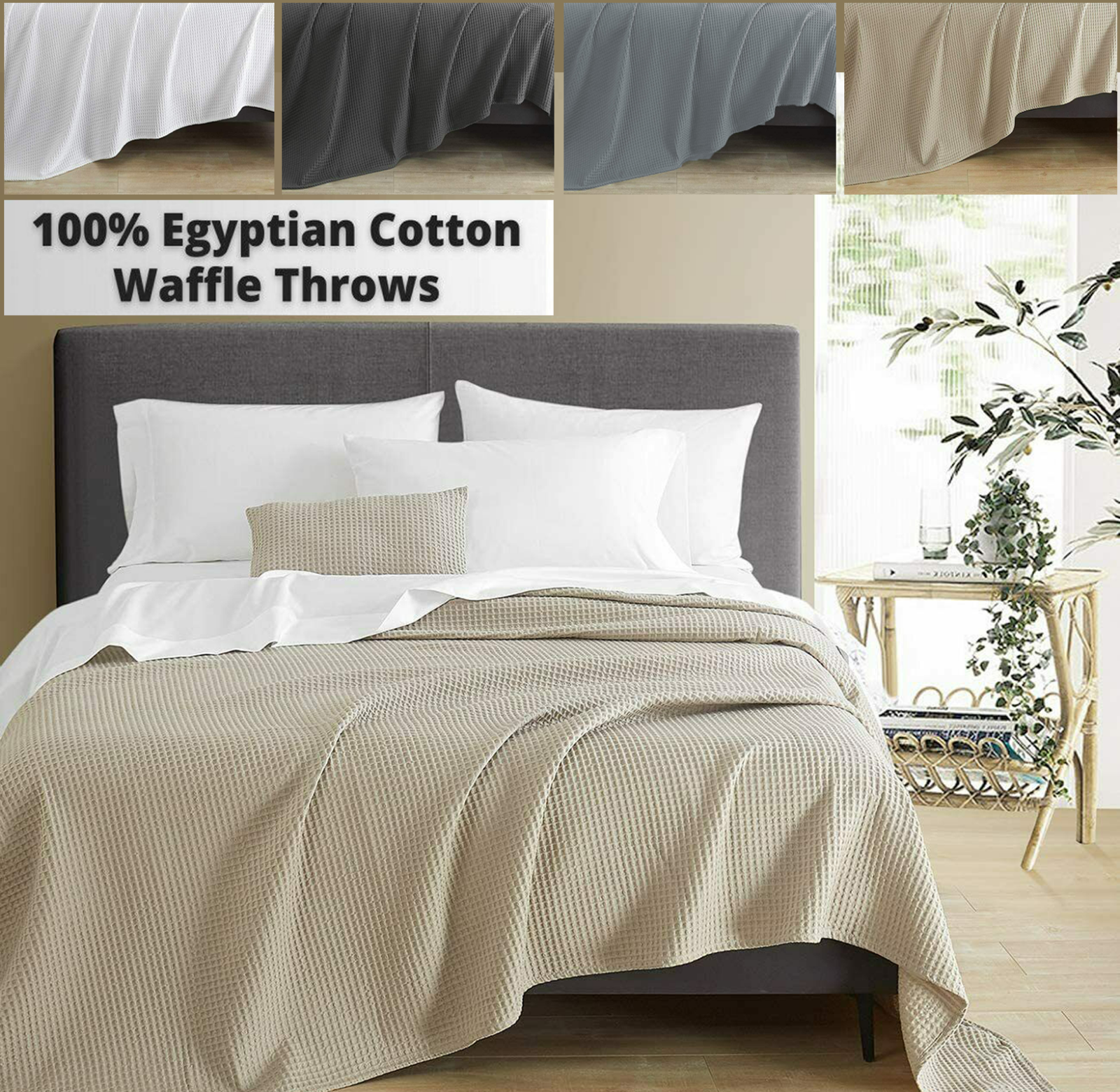Luxury 100% Cotton Large Bed Throw Waffle Weave Blanket King Size Sofa Bed Cover