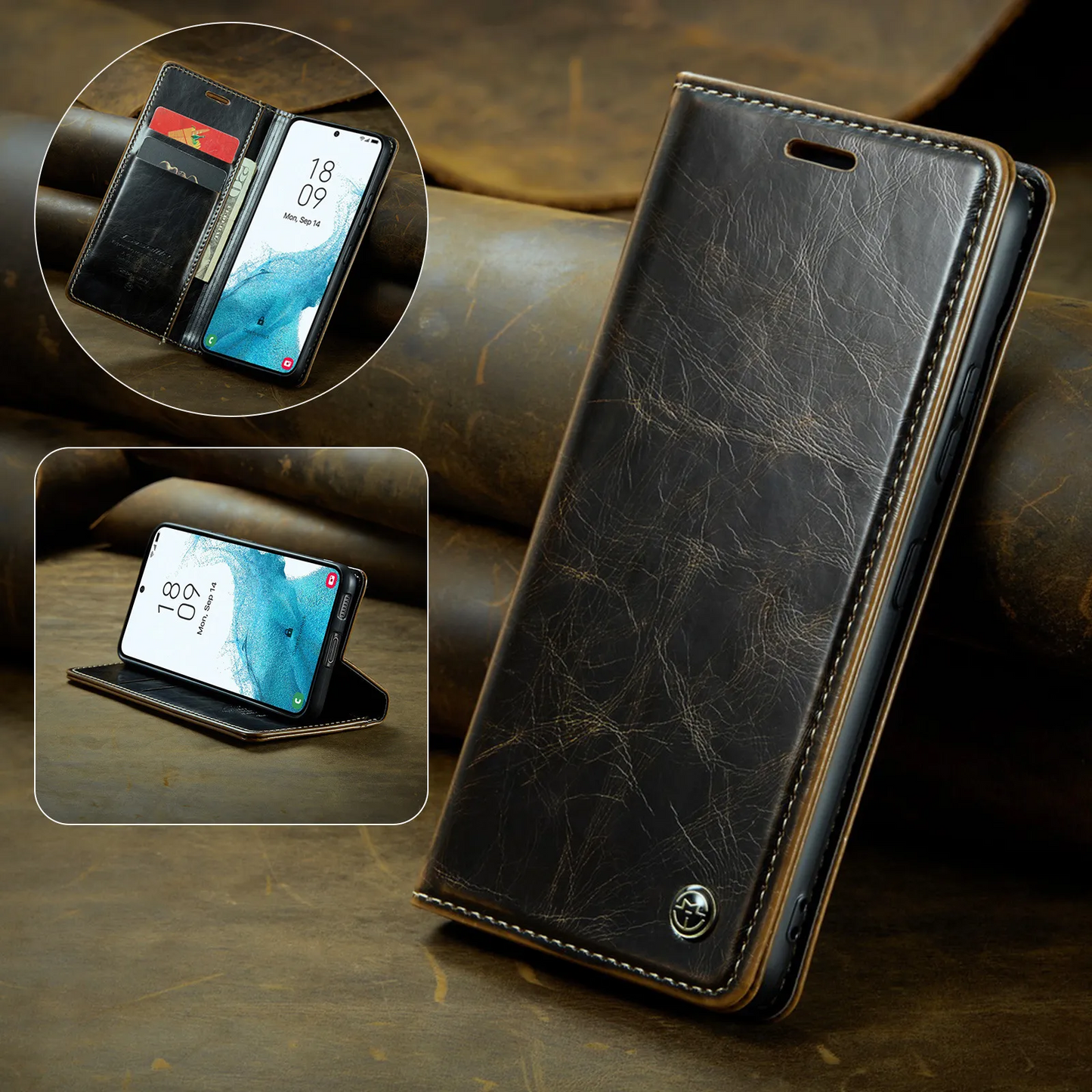 Luxury Leather Bracket Retro Wallet Case For Galaxy S22 & S23 Series