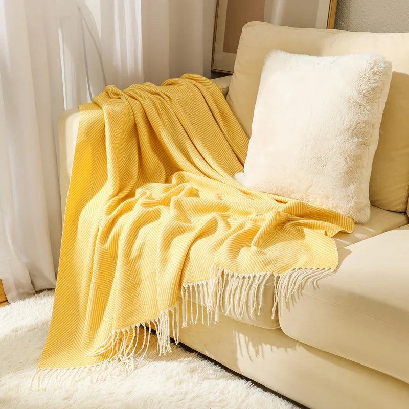 100% Cotton Luxury Herringbone Large Sofa Bed Throw Blanket Fringed Tweed Soft