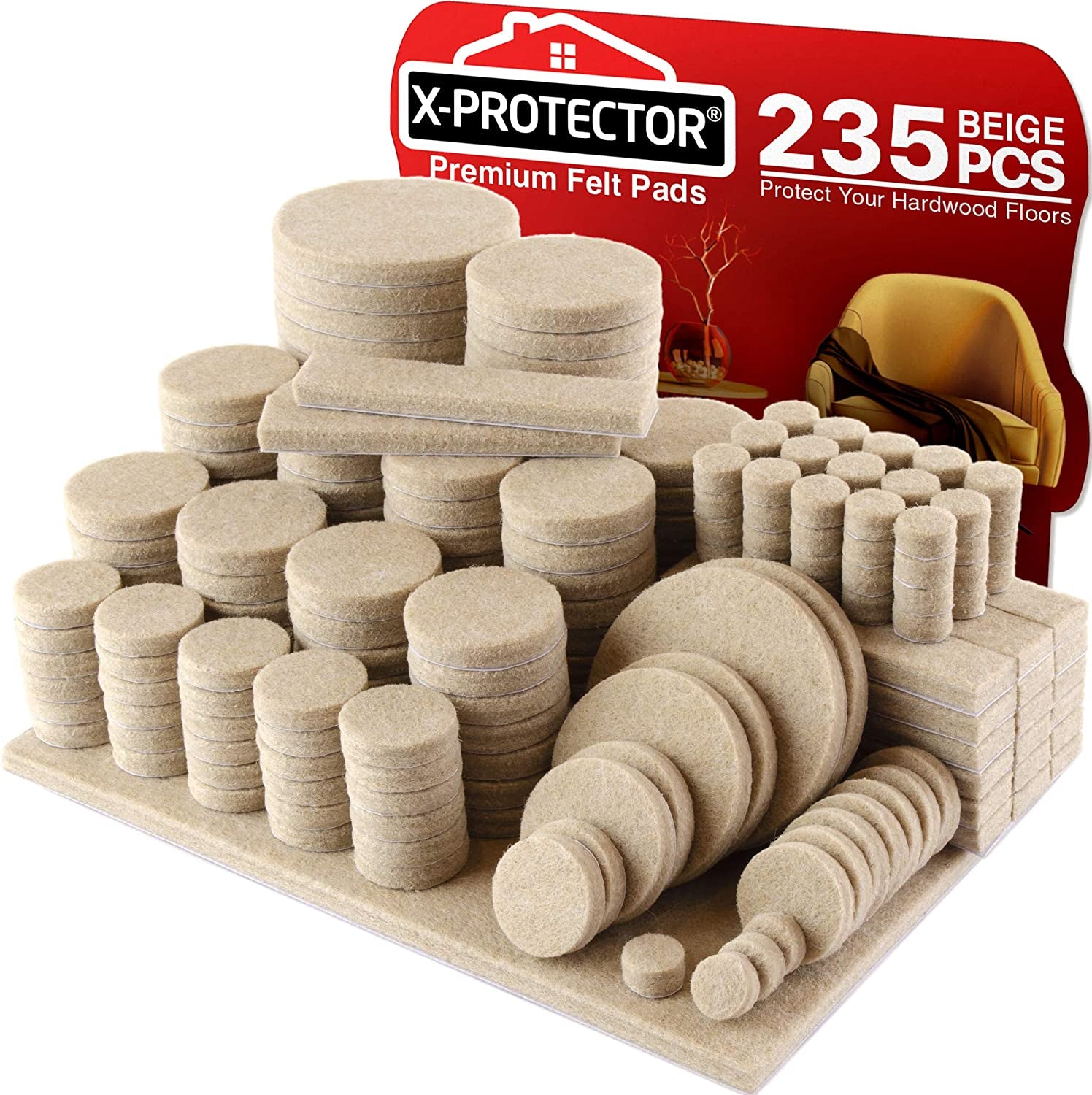 Premium Furniture Pads 235 Pieces ! Giant Pack of Felt Pads for Furniture Feet - Best Wood Floor Protectors for Furniture & Items - Ideal Chair Glides - Protect Any Kinds of Hard Floors!