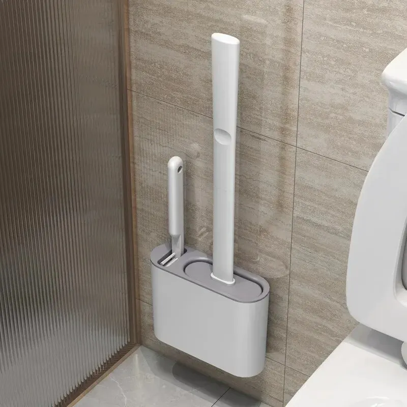 Silicone Toilet Brush Brush Set of 3  With Holder Box
