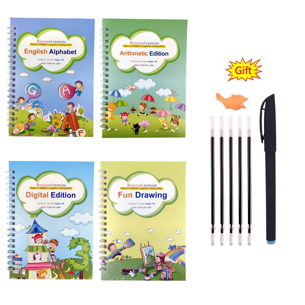 Kids Practice Magic Groove Writing Notebook Auto-Disappears in 10 Minutes