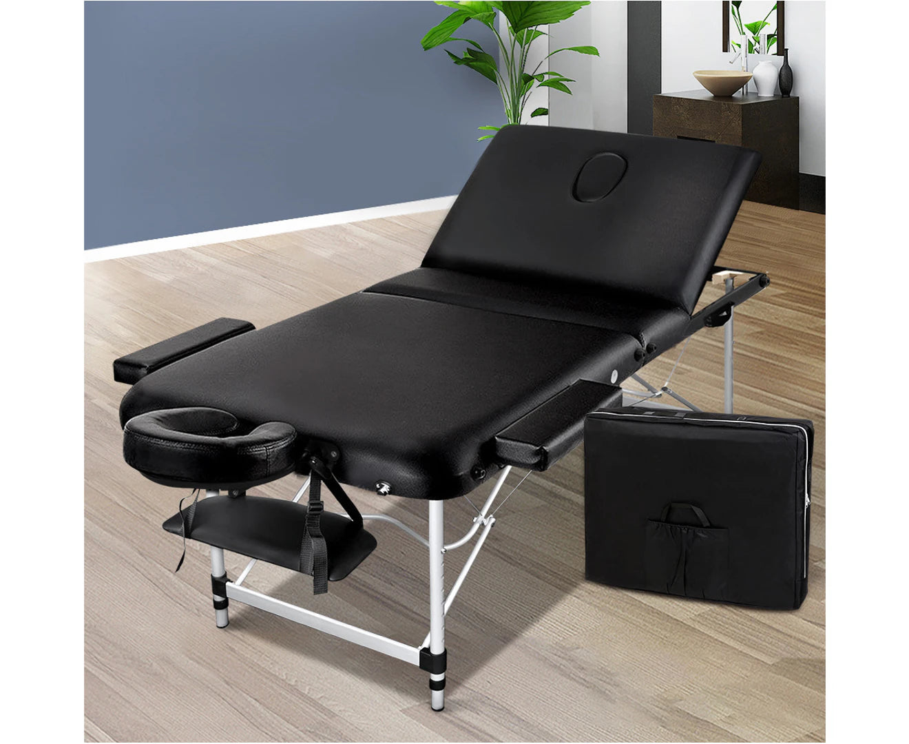 Portable Aluminium 3-Fold Massage Table - 75cm Black Beauty Bed