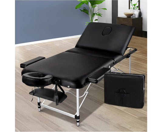 Portable Aluminium 3-Fold Massage Table - 75cm Black Beauty Bed