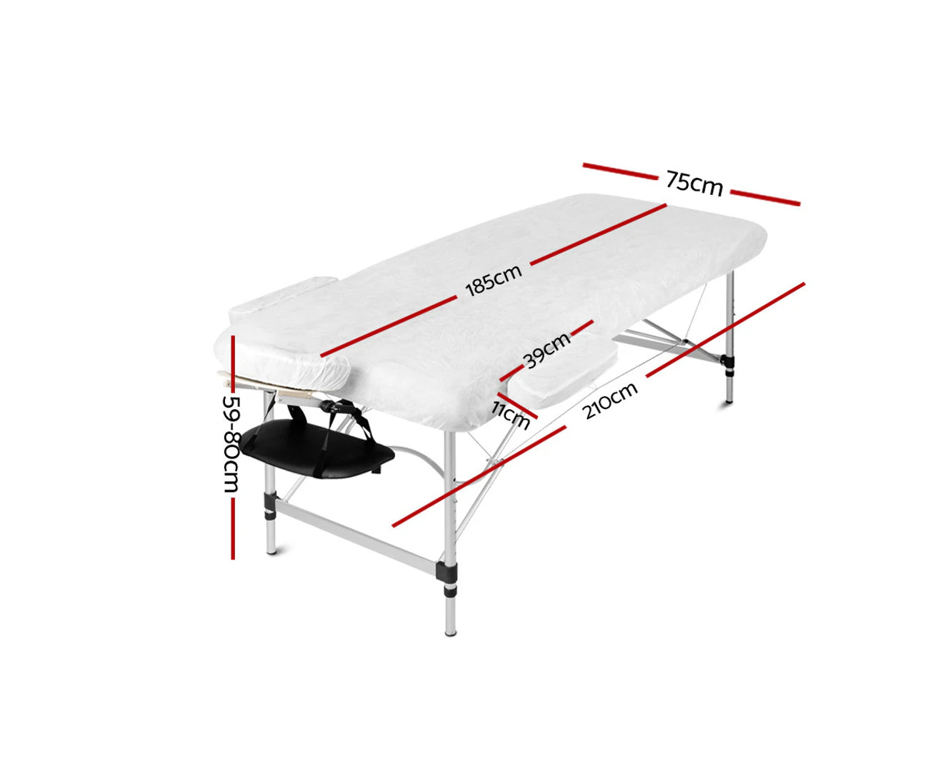 Portable Aluminium 3-Fold Massage Table - 75cm Black Beauty Bed