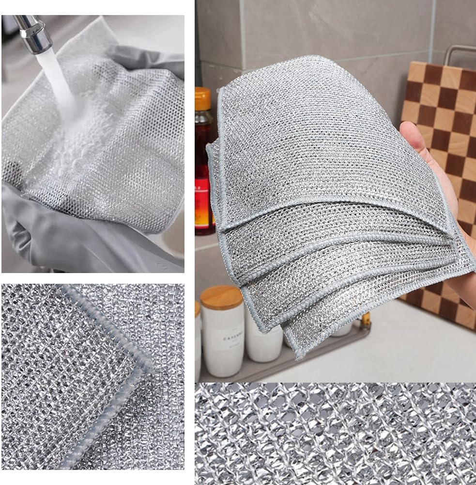 Rust Removal Cleaning Cloth Kitchen Magic Dishwashing Towel Metal Steel  Wire Cleaning Rag Microwave Stove Clean Tools Dish Cloth