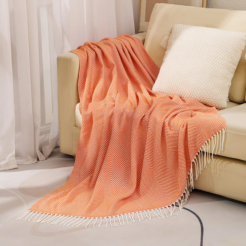 100% Cotton Luxury Herringbone Large Sofa Bed Throw Blanket Fringed Tweed Soft