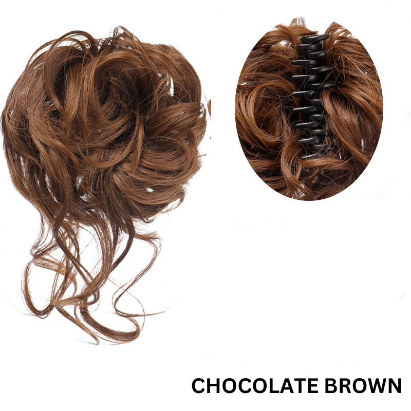 Messy Bun Hair Wavy Curly with Claw Clip Super Natural Look