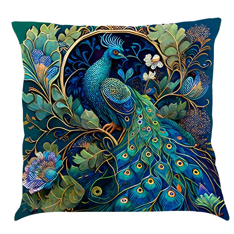 Cushion Cover with Vintage Peacock Oil Painting