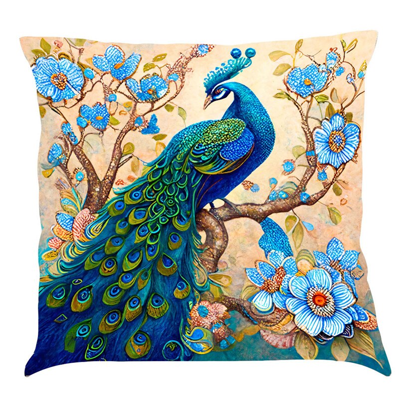 Cushion Cover with Vintage Peacock Oil Painting