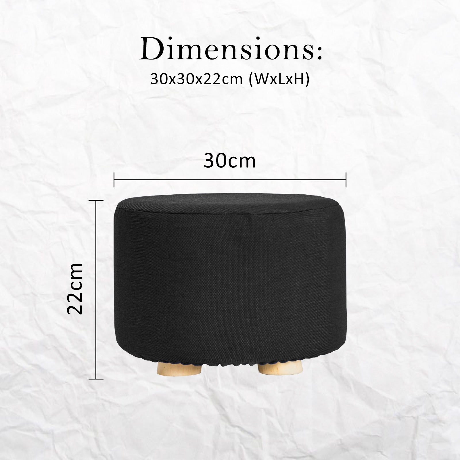 Fabric Ottoman Round Foot Stool Rest Pouffe Wooden Leg Padded Seat - BLACK