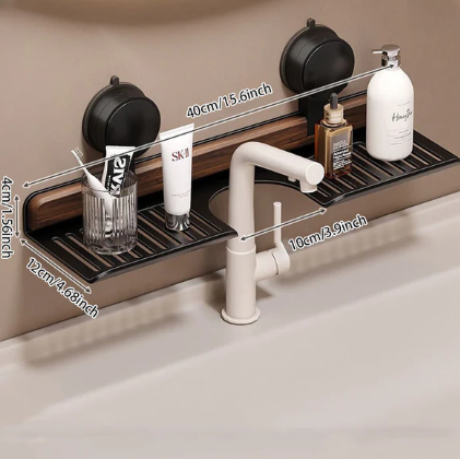 Elegant No-Drill Walnut Aluminum Faucet Rack