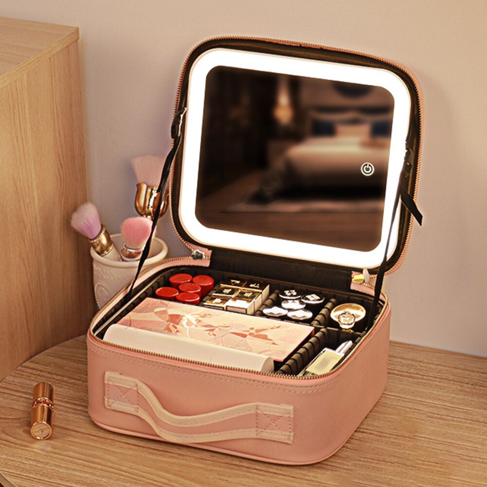 Travel Makeup Case with LED Light & Mirror Portable