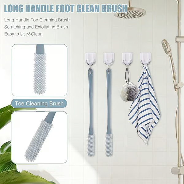 LONG-HANDLED SILICONE TOE CLEANING & EXFOLIATING BRUSH SET