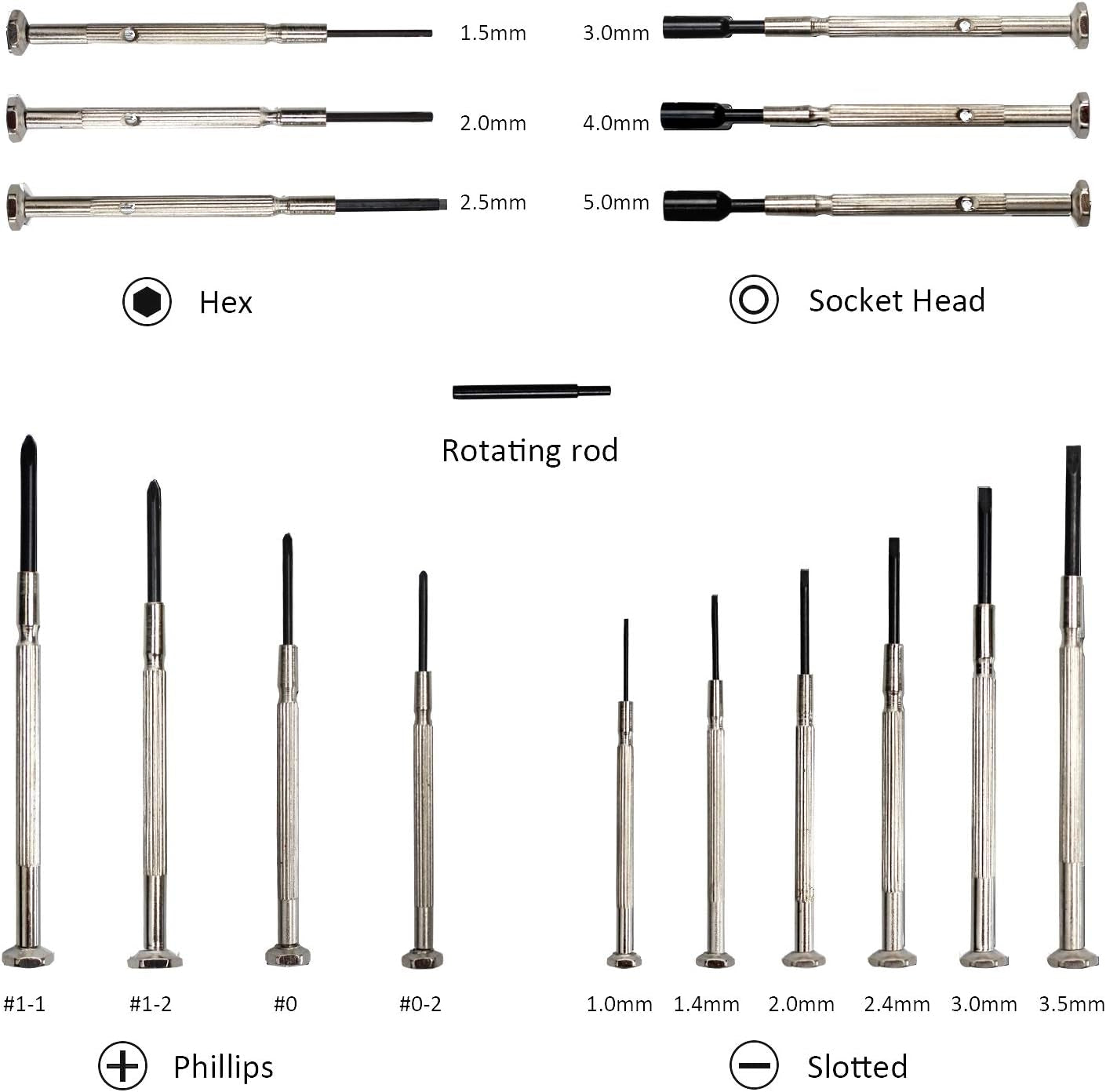 Mini Precision Screwdriver Set, 16 Pcs with Case, Flat Head Phillips Hex Socket Head, Suitable for Watch Repair, Eyeglass Repair, Laptop Repair, Etc.