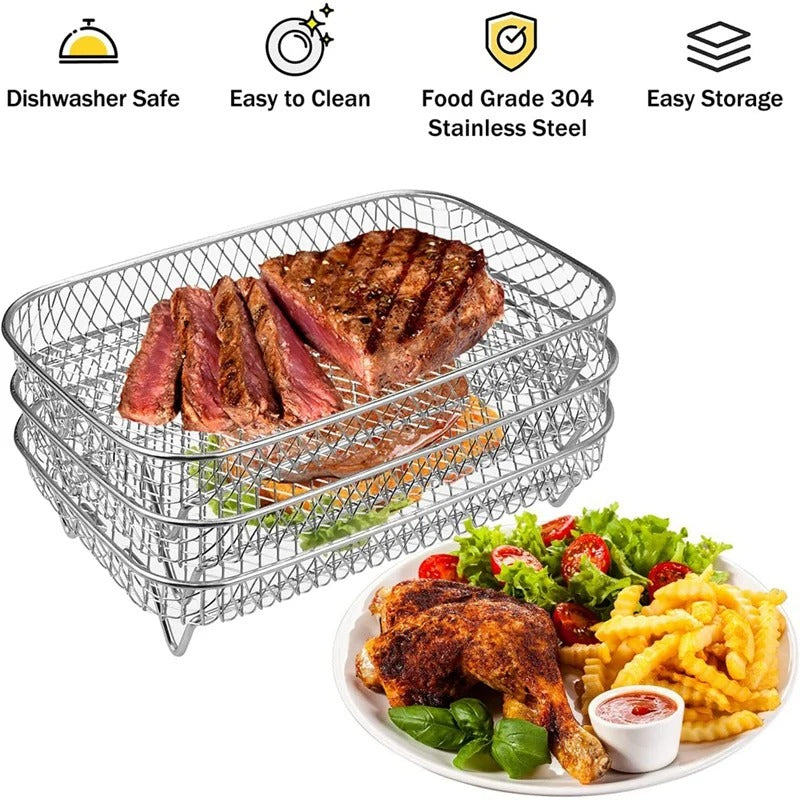 Set of 3 Stackable Baskets for Air Fryer | Ultimate Cooking Efficiency