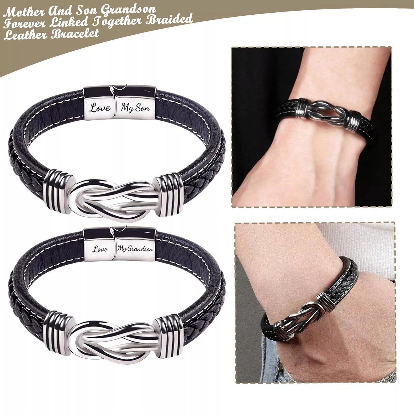 Braided Leather Knot Bracelet For Grandson From Grandmother Love Forever