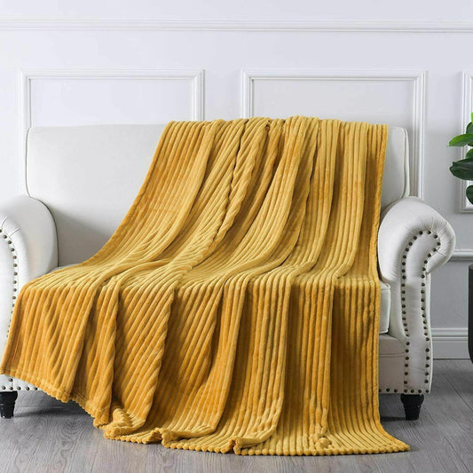 Fleece Sofa Throw Ribbed Style Blanket Warm Cosy Large Bed Double King Sizes