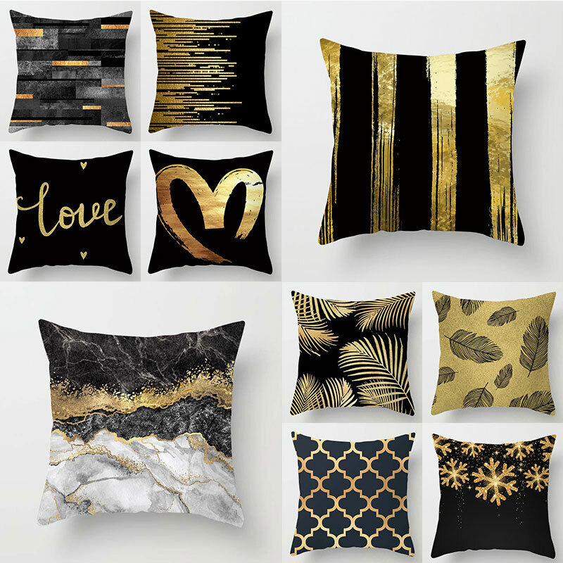 Gold Black Print Cushion Cover Geometric Throw Pillow Case Printed Pillowcase