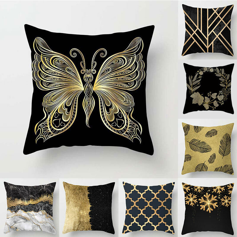 Gold Black Print Cushion Cover Geometric Throw Pillow Case Printed Pillowcase