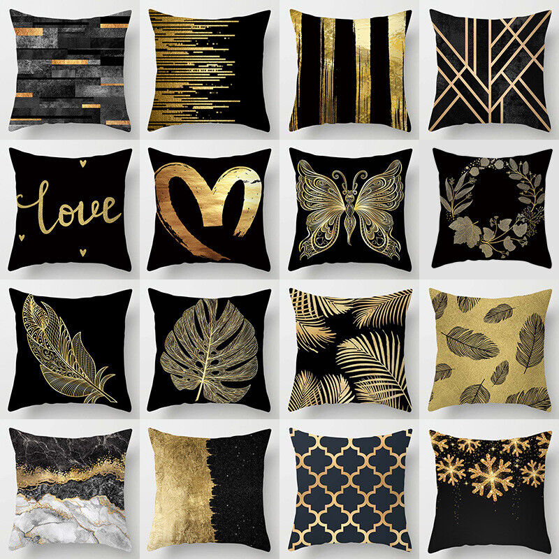 Gold Black Print Cushion Cover Geometric Throw Pillow Case Printed Pillowcase