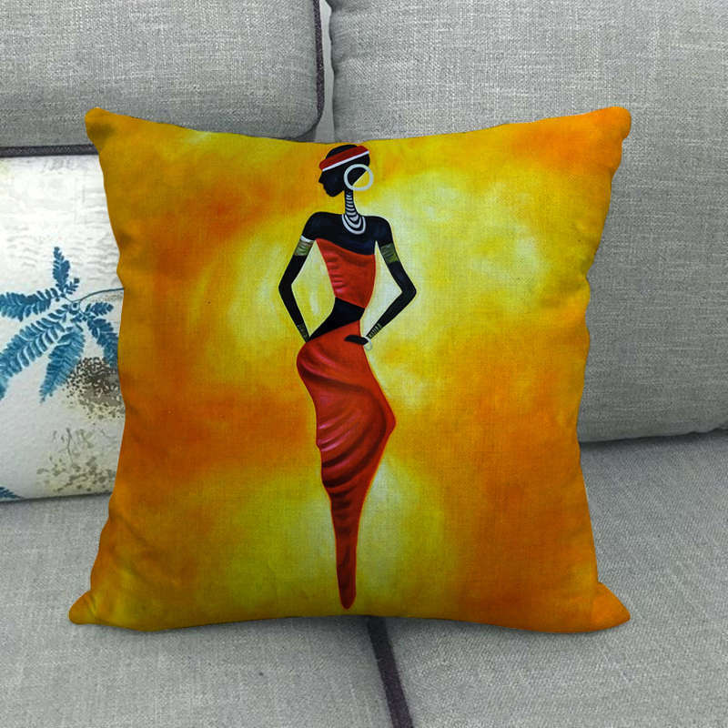 18" African Woman Home Decor Pillow Case Gallery Exotic Restaurant Cushion Cover