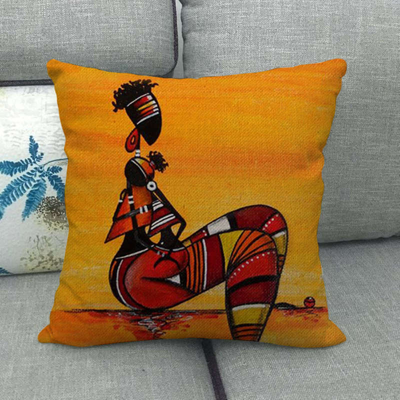 18" African Woman Home Decor Pillow Case Gallery Exotic Restaurant Cushion Cover