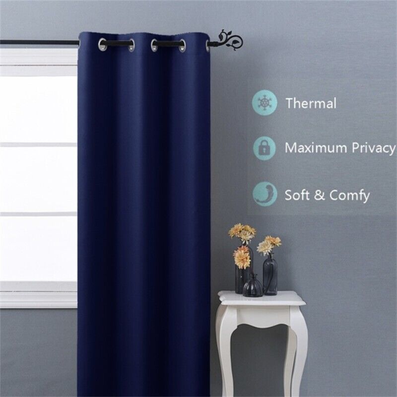 Thick Thermal Blackout Curtain Eyelet Ring Top Ready Made Pair Energy Saving