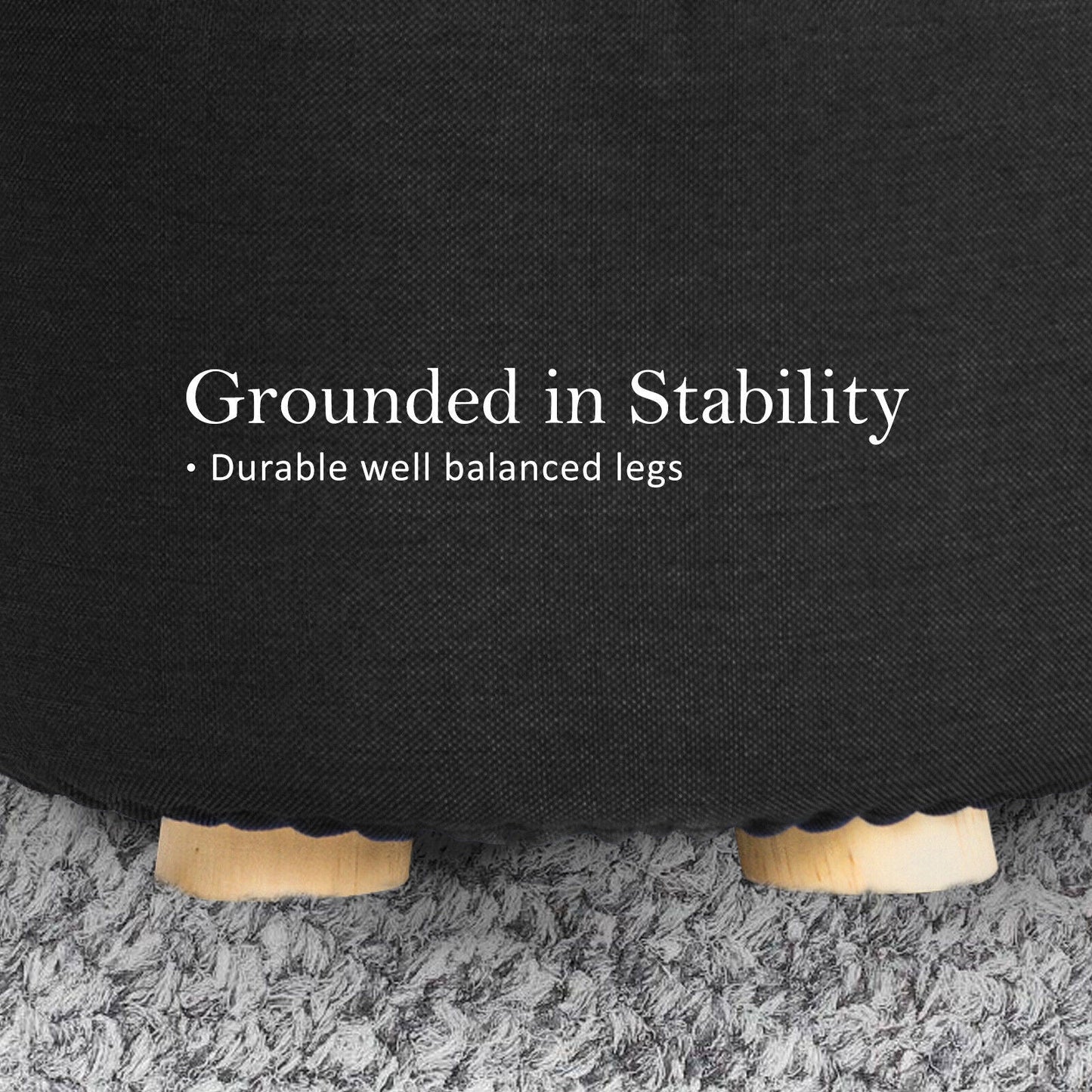 Fabric Ottoman Round Foot Stool Rest Pouffe Wooden Leg Padded Seat - BLACK