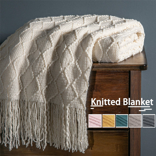 Boho Knit Blanket Throw Tassel Plaid Travel Throw Large Blankets For Sofa Bed