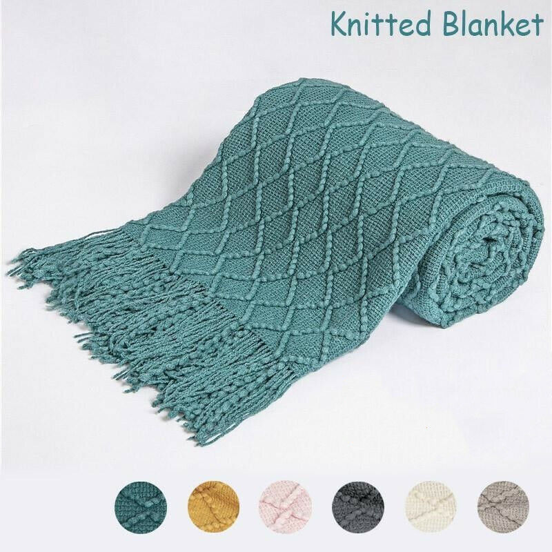 Boho Knit Blanket Throw Tassel Plaid Travel Throw Large Blankets For Sofa Bed