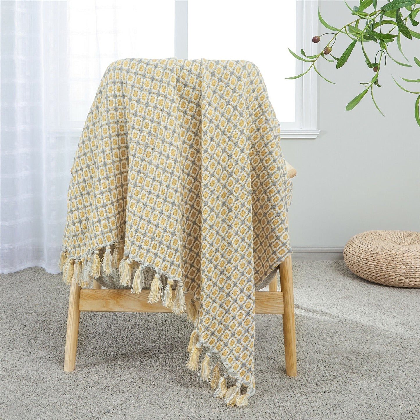 Boho Knit Blanket Throw Tassel Plaid Travel Throw Large Blankets For Sofa Bed