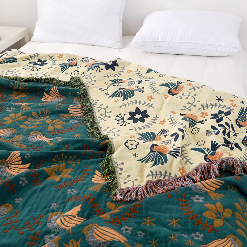 Premium Reversible Scandinavian Bird Throw Blanket - Extra Soft