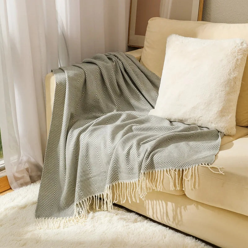 100% Cotton Luxury Herringbone Large Sofa Bed Throw Blanket Fringed Tweed Soft